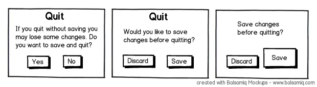 UI Dialog Examples - Yes/No vs Save/Discard